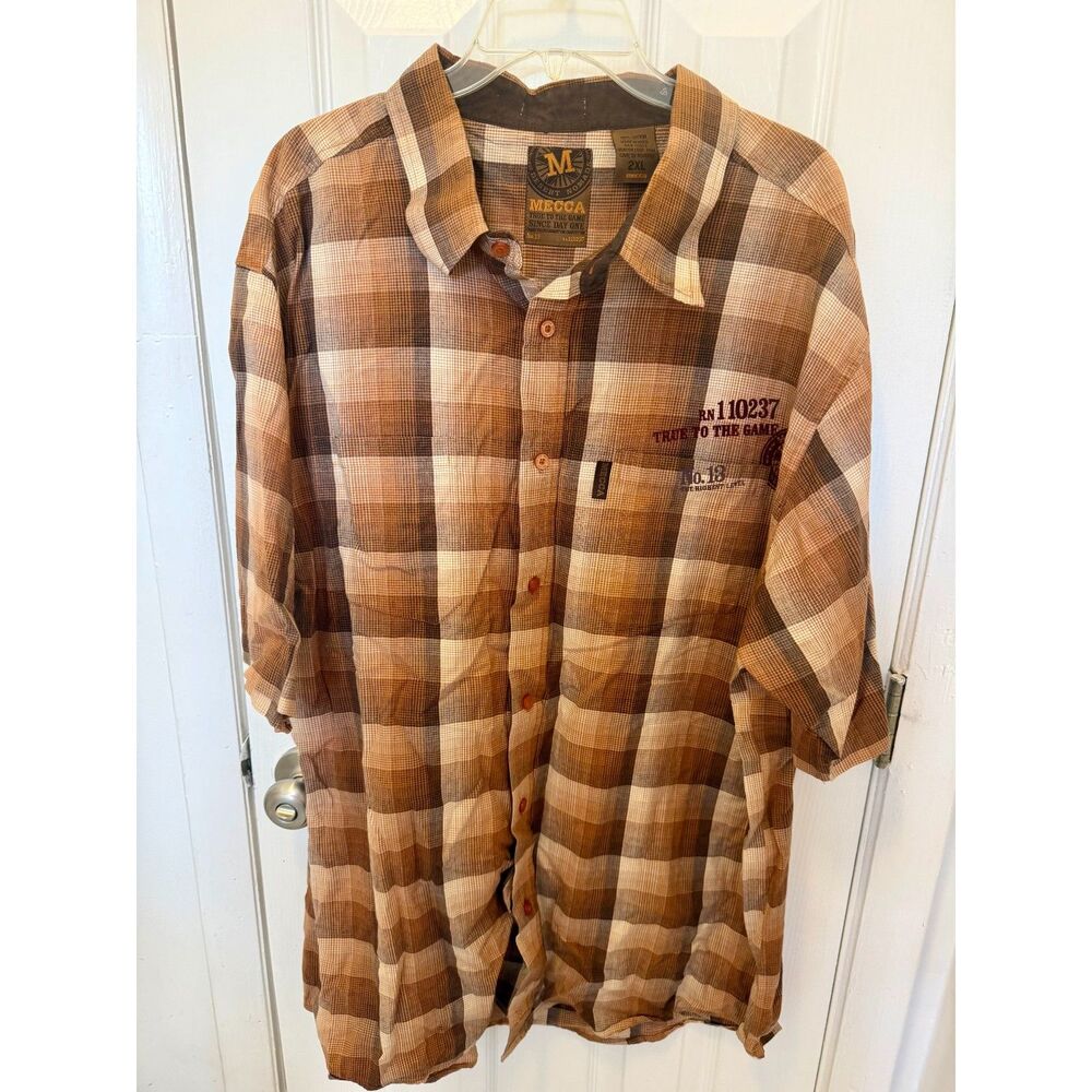 Mecca Desert Nomads Vintage Shirt Men's Size 2XL Short Sleeve Plaid Brown